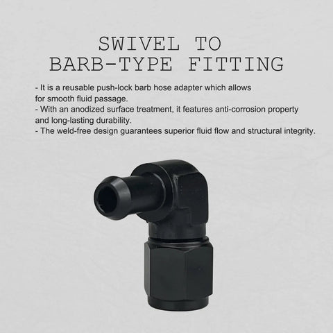 AN8 Female To Three Eighths Inch Hose Barb 90 Degree Swivel Fitting Adapter Aluminum Black Anodized 6061 T6 Pack Of 2 Heavy Duty For Automotive Fuel And Oil Lines, black elbow barb fitting