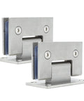 Stainless Steel Glass Door Hinges 90 Degree Frameless Shower Door Clamp Hardware For Bathroom Built Tough Rust Resistant Easy Installation Modern Design 2 Pack Silver viewed from side angle.