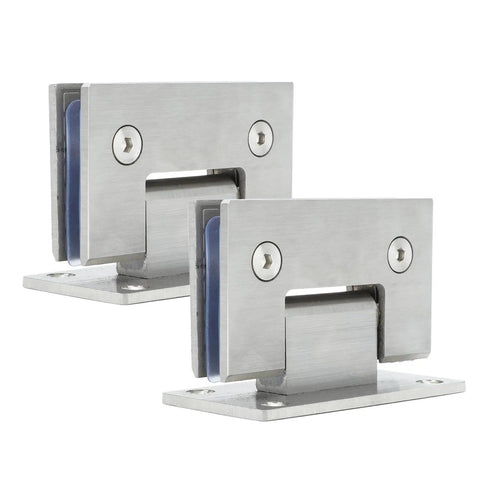 Stainless Steel Glass Door Hinges 90 Degree Frameless Shower Door Clamp Hardware For Bathroom Built Tough Rust Resistant Easy Installation Modern Design 2 Pack Silver viewed from side angle.