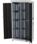 Backyard Outdoor Storage Cabinet Made From Wood And Metal Garden Shed With Weatherproof Roof And Lockable Doors 66 Inch Wide