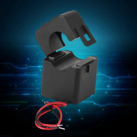 Zero Drama Mini Split Core Current Transformer Sensor For 100A Energy Meters with black plastic housing and wires, compact design.