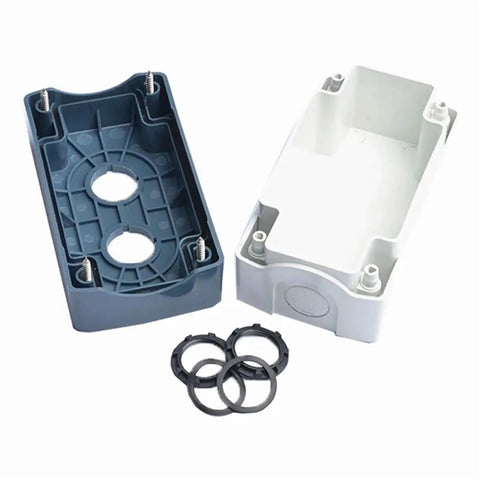Rugged 22mm Waterproof Button Junction Box IP65 Enclosure open view with two-hole mounting, ABS material for control panels in industrial settings