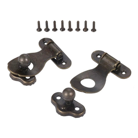 Old-School Antique Metal Hasp Lock Set Of 2 For Jewelry Boxes And Wooden Boxes, Vintage 35x46mm Padlock Latch Clasps, Retro Iron