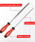Pro Grade Heavy Duty 17 Piece Metal File Set with T12 Drop Forged Alloy Steel, features two diamond files with rubber handles