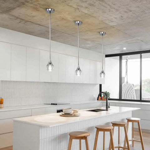 Teardrop Crystal Chrome Globe Pendant Light Fixture One Light LED Mini Pendant For Kitchen Island