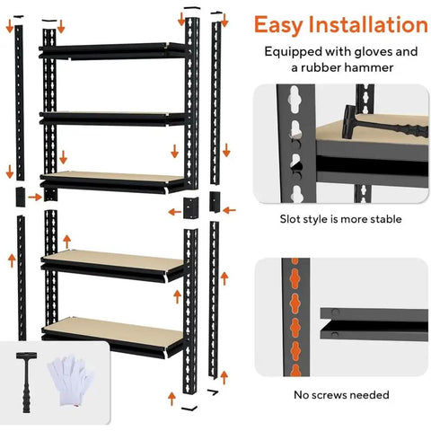 Assembly of Five Tier Heavy Duty Metal Garage Shelving Unit With 1500 Pound Capacity Adjustable Storage Rack