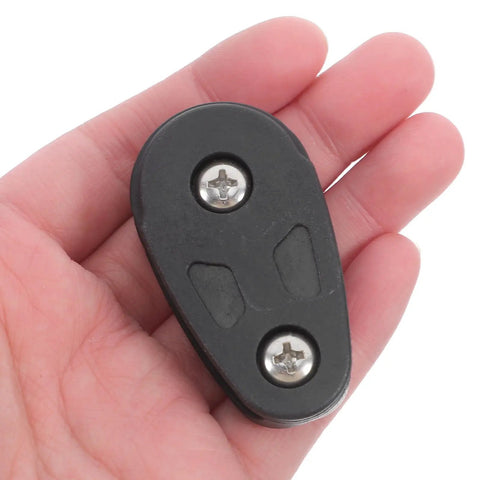 Person holding Durable Nylon Ball Bearing Pulley Wheel For Kayaks And Canoes With Black Horizontal Design, front view