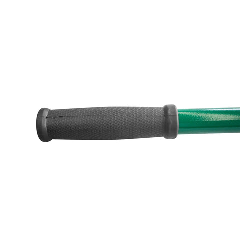 Close-up of handle on Lawn Leveling Rake With Heavy Duty Handle 42 Inch By 10 Inch Stainless Steel Yard Tool for easy grip.