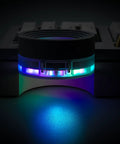 Close-up view of RGB lighting on a hot swappable key switch for 98 Key Silent Mechanical Keyboard With Hot Swappable RGB Lighting And Tri Mode Wireless Setup Giving You A Smooth As Butter Typing Experience Straight Up Built For Gaming Or Daily Grind Use In Night Ink.