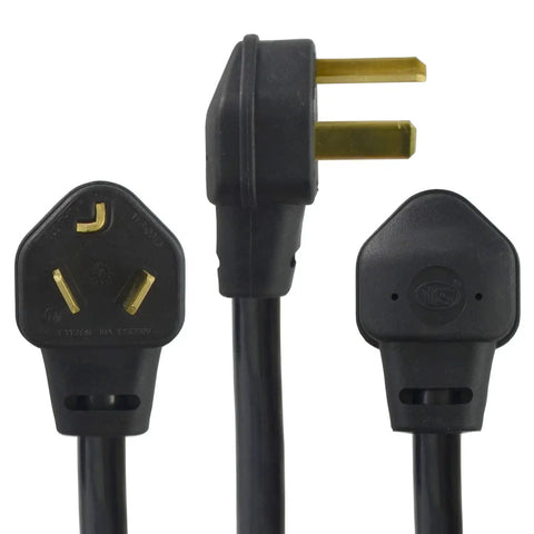 Heavy Duty NEMA 10-30 Dryer Extension Cord, 25 Feet, 30 Amp 125/250 Volts, plug detail with straight blade design