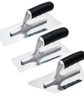 Three Piece Plaster Finishing Trowel Set Pro Grade Polished Stainless Steel With Rubber Grip Handles And Aluminum Shank