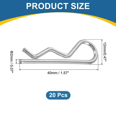 20 Pack 2Mm By 40Mm R Clips Heavy Duty Stainless Steel Cotter Pins Hairpin Retaining Pins For Trailers, Tractors, Mowers, Carts
