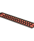 Socket Boss 2-Rail 3/8-Inch Drive Socket Organizer, 19-Inch Red Storage Tray with twist-lock clips for mechanics and auto techs