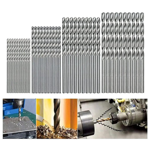 40 Piece Mini Drill Bit Set 0.5mm To 2.0mm Straight HSS Twist Bits Fully Ground High Speed Steel Ideal For Wood Plastic Circuit Boards Electronics And Small DIY Repairs displayed with drilling examples