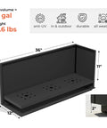 Rectangular Metal Planter Box 36x12x16 Matte Black With Insert Shelf, Drainage Holes And Bottom Water Collection Tray