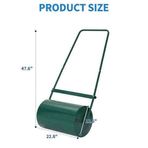 Tough-As-Nails Rust-Resistant Steel Lawn Roller For Yards And Gardens, 46L (13 Gal), 23 Inch Push U-Shaped Handle
