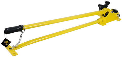 Steel Dragon 2-in-1 Portable Manual Rebar Cutter And Bender For 5/8 Inch #5 Rebar with no slip grip handle in yellow.