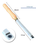 Six Piece Hss Woodturning Chisel Set Featuring Carbide Tips And Fully Heat Treated Shafts For Precision Lathe Cutting And Diy Woodworking Projects Solid Gear That Stays Nasty Sharp, showing 26 cm chisel with wooden handle.