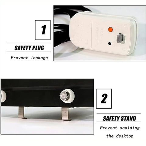 Safety plug and safety stand features of Heavy Duty Portable Handheld Impulse Bag Sealer With Precise Temperature Control And Adjustable Heating Bar For Food Preservation Packaging And Shrink Wrap Applications Quick Easy Seal Tool.