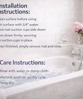 Installation and care instructions for Straight Up Reliable Non Slip Bathtub Mat With Rock Solid Suction Cups Extra Large Bath Rug.