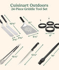 24 Piece Griddle Tool Set With Storage Tote Stainless Steel Flat Top Grill Accessories including spatulas and egg rings