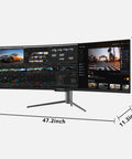 UltraWide 49 Inch Curved Monitor with 32 by 9 aspect, 1800R, 3840x1080 resolution, 144Hz, HDR400, showing work applications