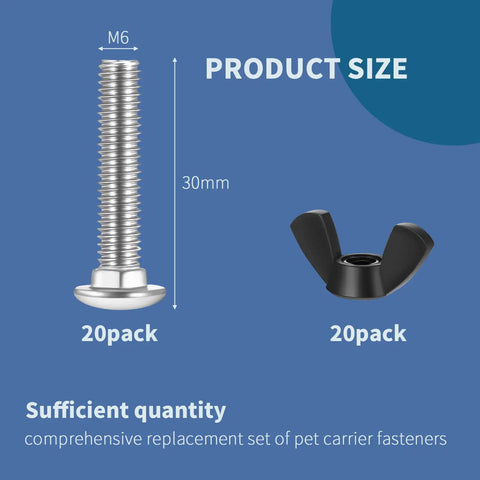 M6 Pet Carrier Fasteners Set With 20 Plastic Butterfly Nuts And 20 M6 X 30 Stainless Steel Bolts For Dog Kennels Replacement Hardware Kit Black Durable Easy Install And Keep Crates Secure