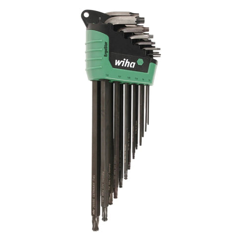 ErgoStar Torx L Key Set, 13 Piece, T5 Through T45 With Ball End, Long Reach Auto Fast Open Holder, Black Oxide Finish
