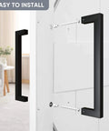 12 Inch Matte Black Push Pull Bar Handle For Sliding Barn Doors And Garages, Heavy Duty Double Sided Door Hardware, Easy To Install With Two Screws, Carbon Steel Construction, Rust Resistant Powder Coat shown installed on door