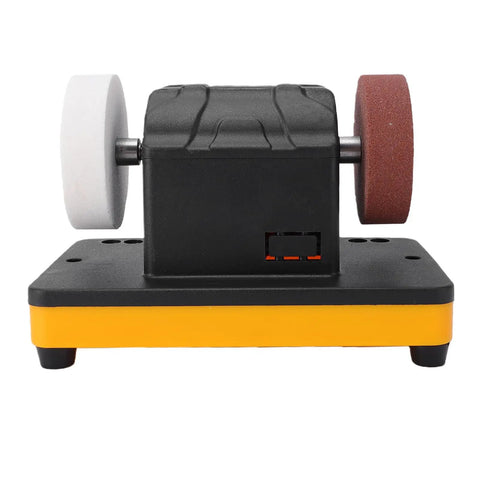 Pocreation Cordless Mini Bench Grinder, versatile 20V wheel sander polisher with dual grinding wheels for sharpening tools.