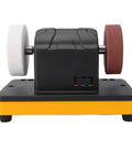 Pissente 18V Cordless Mini Bench Grinder With Adjustable Speed Range From Two Thousand To Six Thousand RPM And Portable Design, black and orange.