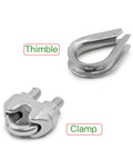 Heavy Duty Cable Railing Kit With 4 M6 Hook And Eye Turnbuckles, 8 M3 Stainless Thimbles, 16 M3 Wire Rope Clip Clamps, thimble and clamp