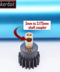 17T pinion gear with 5mm to 3.175mm shaft coupler for RC cars, part of the 32P 5mm Pinion Gear Set For RC Cars With Hex Key 13T 14T 15T 16T 17T Durable Metal Construction Gear Up Your RC Ride With Quick Gear Ratio Swaps For Different Track Conditions.