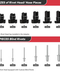 Cordless Rivet Gun Adapter Kit For Drills Electric Rivet Drill Adapter with 6 interchangeable heads and 30 blind rivets