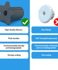 Comparison of high-quality silicone wall grommet vs poor plastic; silicone is durable and biodegradable, plastic is non-durable.