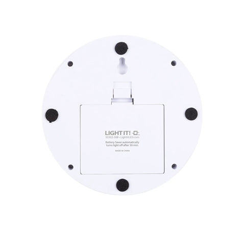 Back view of Luna LED Tap Light White Battery Operated Tap On Tap Off 35 Lumens Portable Cabinet Closet Lamp