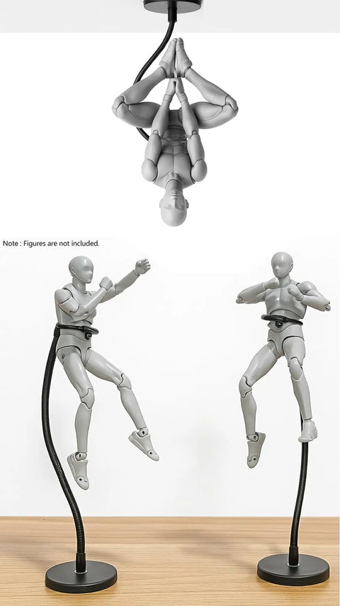 Magnetic Action Figure Stand With Scratch Free Silicone Base For 6 To 7 Inch Figures showcasing two mannequins in action poses