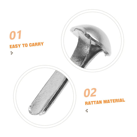 Close-up of silver iron brad, part of 100 Pcs Iron Brads For DIY Crafting And Puppet Making Kit Durable Metal Fasteners For Paper Embellishments.
