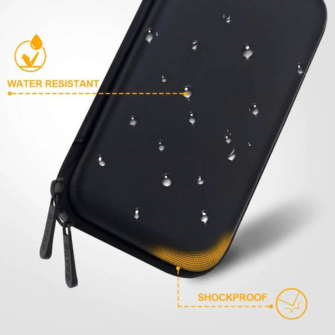 Heavy Duty Slick Daily Driver Travel Case For Macbook Adapters Type C Chargers And Tech Gear With Spacious Soft Interior For Hubs Mice And Cables Water Resistant PU Leather Black with water droplets.