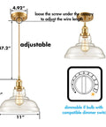 Brass Gold Glass Dome Pendant Lights Set Of 3 For Kitchen Island with handblown clear glass, adjustable 47.2in cord, dimmable option.