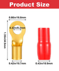 Heavy Duty 4 Gauge Copper Wire Connectors Plus Red And Black Ring Terminals For Battery Cable Adapters With Badass Conductivity And Hella Secure Wiring size details showing dimensions of terminals.