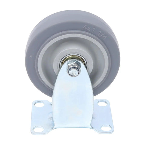 Built Like A Tank 4 Inch Rigid Caster Wheel Set With Reinforced Steel Brackets And Durable Thermoplastic Rubber Treads, front view.