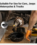 Mechanic using Oil Change Kit With 8 Quart Pan Longneck Funnel And Removable Filter Plus Five Shop Towels for trucks