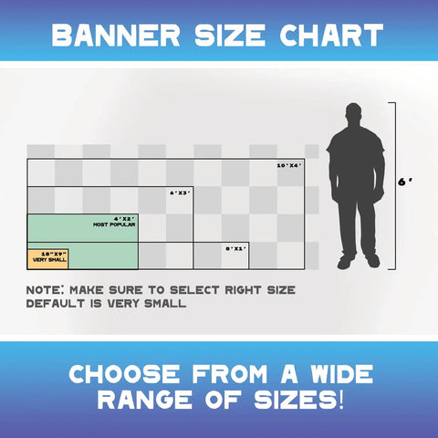Size chart for Totally Customizable Personalized Vinyl Banners For Any Occasion Create Your Own Signs For Business Promotions.