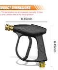 High Pressure Car Wash Gun With 4350 PSI Max Quick Connect One Quarter Inch Outlet And Five Nozzles For Fast Easy Car Cleaning M22 14 Thread Inlet Auto Cleaning Sprayer Tool, side view with dimensions