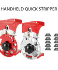 Straight Up Adjustable Manual Wire Stripper And Portable Cable Cutter With Precision Blade Adjustment Screw For Flawless Insulation Removal On Standard Wire Gauges Hardcore Performance, showing handheld quick strippers with red handles.