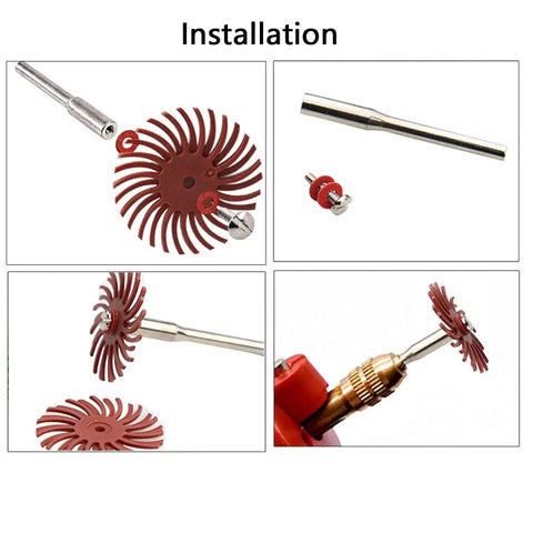 Rotary Tool Brush Disc Kit 1 Inch 35 Pcs With 3mm Shanks 7 Grits Ranging 80 to 2500 Color Coded Polishing Deburring Installation Steps