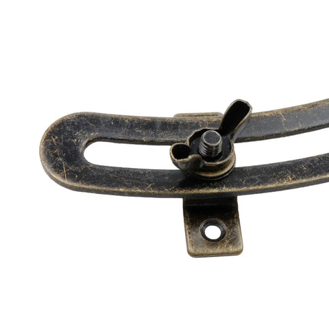 Close-up view of Two Pack 6.89 Inch Bronze Lid Support Hinges Left And Right Adjustable For Cabinets Boxes Sofas Closets And Shelves Durable Iron Construction With Easy Mount Hardware Included