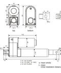 Dimensions diagram of Heavy Duty Electric Linear Actuator DC Motor With Photoelectric Sensor IPS S2 Drive, showing size specifics.