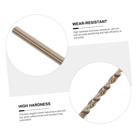 Hardcore 10pc Cobalt Steel Drill Bit Kit Built For Tough Jobs With Precision Angled Inserts To Shred Cast Iron And Stainless Steel Like Butter Without Breaking A Sweat On Any Metal Job Today. close-up of cobalt steel drill bit shank and twist tip